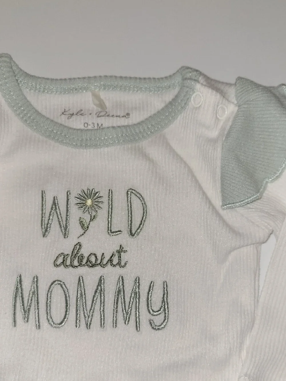 Baby Girl 3-Piece Bodysuit Set in Sage and White W/ Matching Head Band Size 0-3